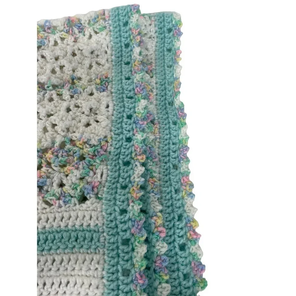 Handmade Crochet Baby Blanket Stripe Pastels‎ 34